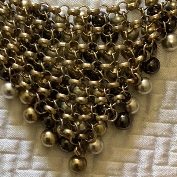 Gold, Silver And Black Bead Triangle Bib Necklace - Picture 5 of 7